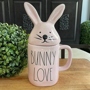 Rae Dunn BUNNY LOVE Pink Topper Mug NWT